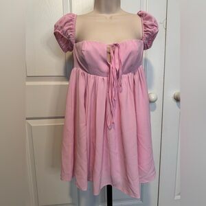 Square-Neck Puff Sleeve Mini Dress in Pink
